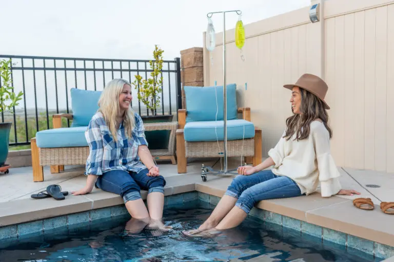 Two ladies on a pool